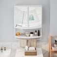 thumbnail image 1 of Modern Arched Glass Double Door Wall Cabinet with Shatterproof Mirror for Entryway, Living Room, Bathroom - Double Layer Storage, Open Shelf and Towel Rack in White, 1 of 9