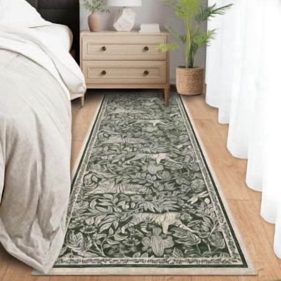 Modern Area Rug 2×6ft/5×7ft/8×10ft/9×12ft/10×13ft, Thin Washable Living Room Rug with Tiger Woodcut Print, Low Pile Non Slip Thin Carpet Soft Non Shedding Foldable Mat for Bedroom & Office