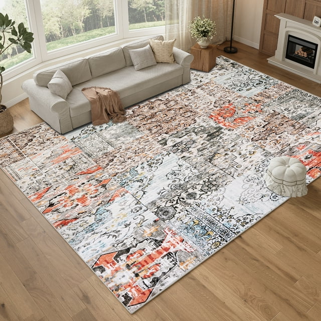 Floral Rugs GlowSol Washable Area Rug 8x10 Large Rug Boho Floral