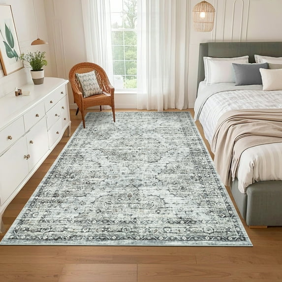 Modern Area Rug 8x10 Soft Wool-Like Touch, Machine Washable, Collapsible, Non-Slip Carpet, Low Pile
