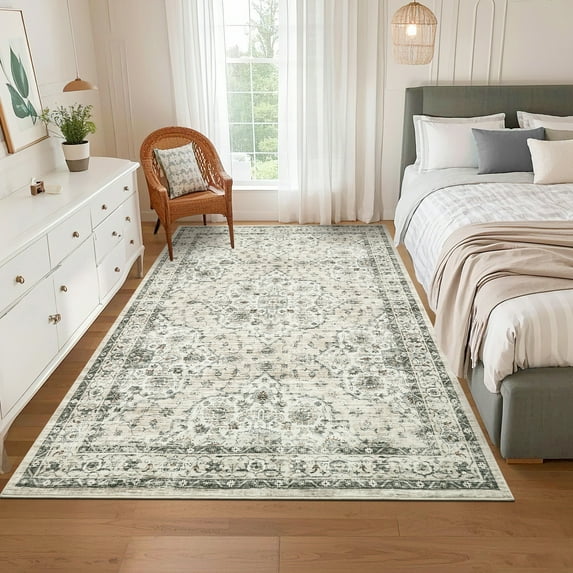 Modern Area Rug 8x10 Soft Wool-Like Touch, Machine Washable, Collapsible, Non-Slip Carpet, Low Pile