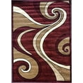 Modern Area Rug Cranberry Red Swirl Design 144 (4 Feet X 5 Feet 3 Inch
