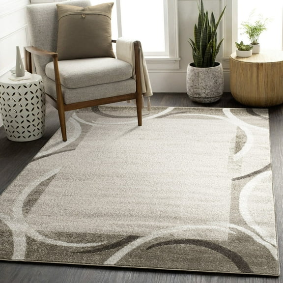 Modern Area Rug with Classic Border Design for Living Room in Brown - 2' x 3'3" (2'x3')