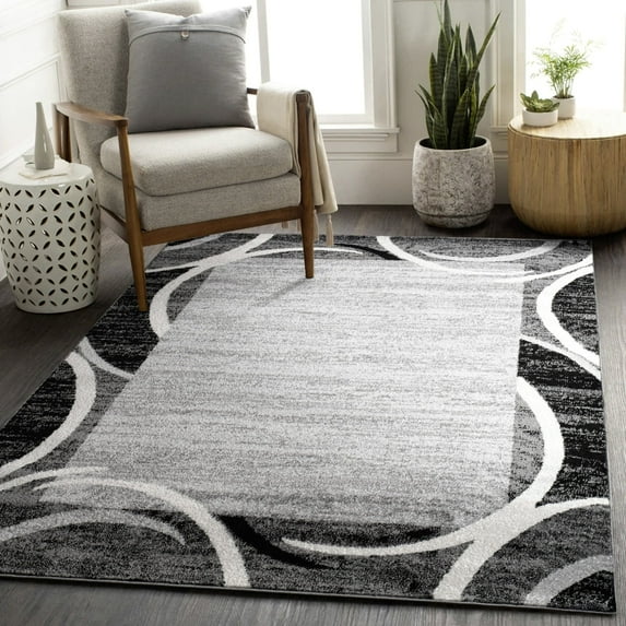Modern Area Rug with Classic Border Design for Living Room in Grey - 3'11" x 5'7" (4'x6')