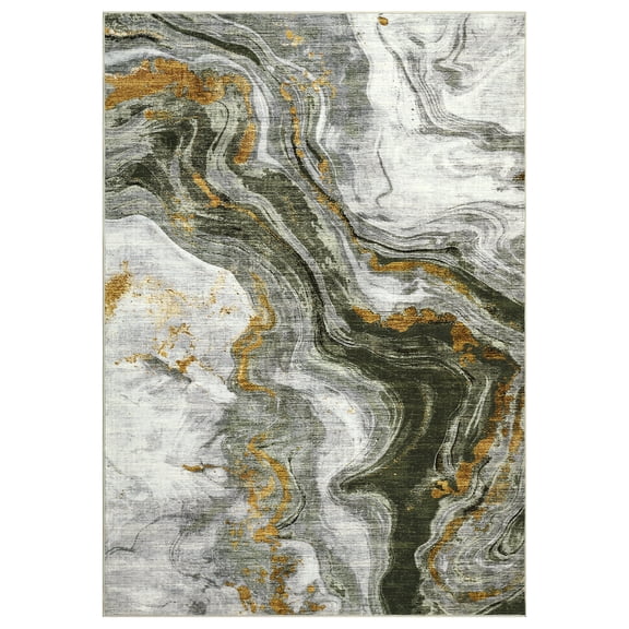 Modern Area Rugs 5x7 Ultra-Soft Contemporary Throw Rugs, Non-Slip Abstract Accent Carpet, Stain-Resistant Low Pile Indoor Carpet Mat for Living Room, Bedroom, Green