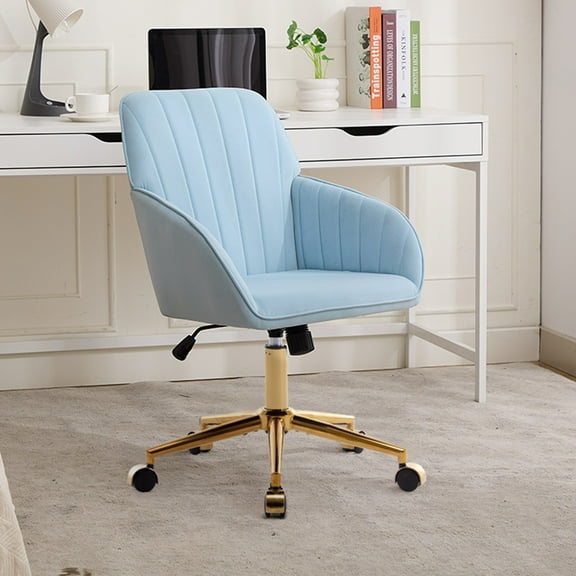 Modern Arm Chair,Adjustable Office Desk Chair with Wheels,Swivel Vanity Chair,Blue