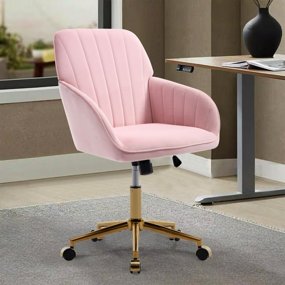 Modern Arm Chair,Adjustable Office Desk Chair with Wheels,Swivel Vanity Chair,Pink