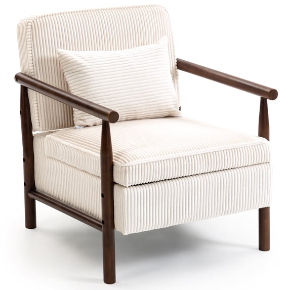 Accent Chair with Hidden Storage, LEGAHOME Antique White Modern Arm Chair for Living Room, Comfy Corduroy Reading Armchair for Bedroom, with Solid Wood Leg for 250lbs Weight Capacity
