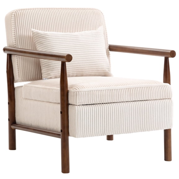 Legahome Accent Chair for Living Room, Antique White Accent Chair with Storage, Striped Chenille Fabric Arm Chair with Solid Wood Frame, Modern Reading Chair with Armrests for Bedroom