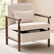 Accent Chair with Hidden Storage, LEGAHOME Antique White Modern Arm Chair for Living Room, Comfy Corduroy Reading Armcha