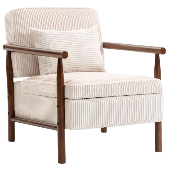 LEGAHOME Accent Chair for Living Room, Chenille Upholstered Armchair with Solid Wood Leg, Mid Century Single Sofa Chair for Living Room, Bedroom, Reading Corner, Antique White