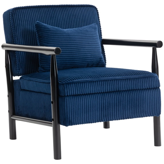Legahome Accent Chair for Living Room, Antique Blue Accent Chair with Storage, Striped Chenille Fabric Arm Chair with Solid Wood Frame, Modern Reading Chair with Armrests for Bedroom