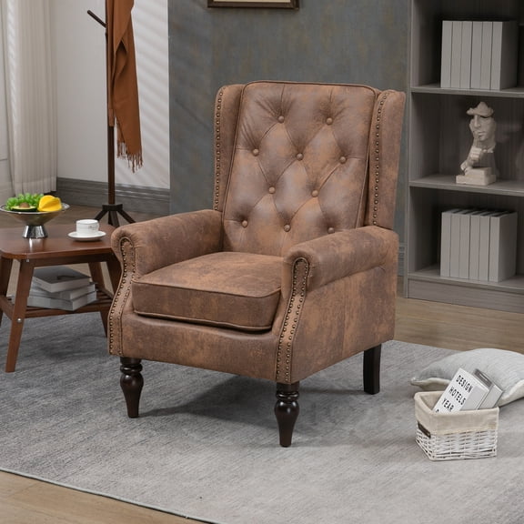 Modern Armchair For Living Area, Wood Legs, Pu Leather, Foam Filled Cushion, 250lb Capacity, Coffee Legs Armchair, Leather Upholstery, Cushioned Seat, Bedroom Furniture, Weight