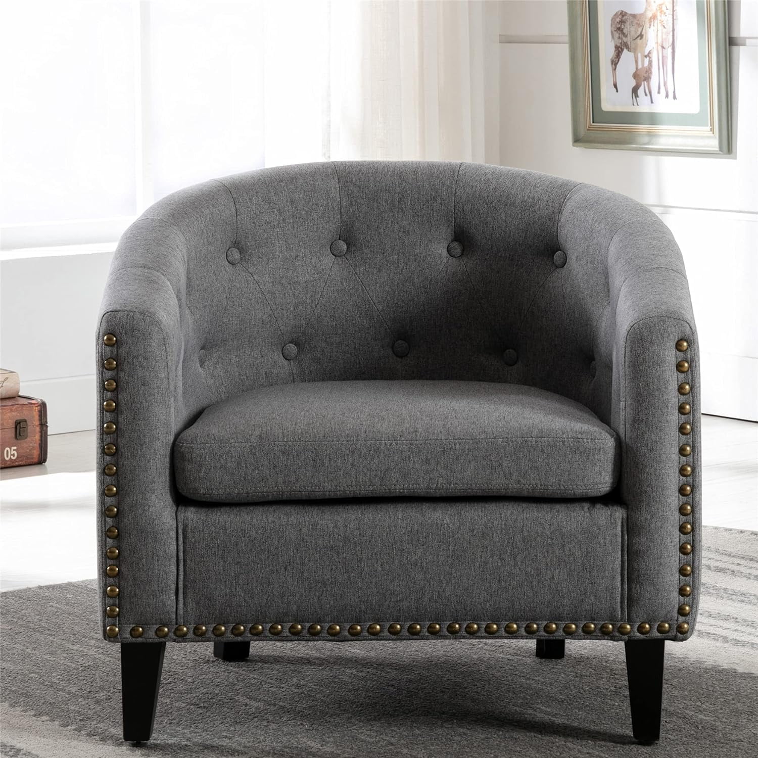 Modern Armchair Living Room Accent Chairs Barrel Chairs, Linen Fabric ...