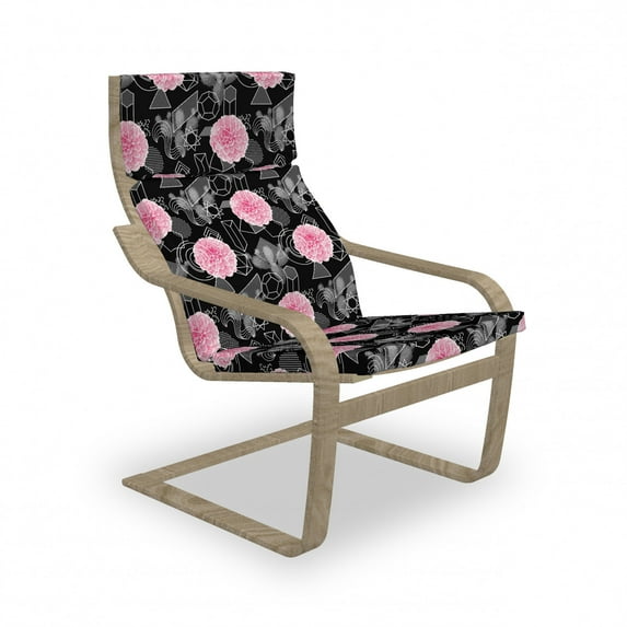 Modern Armchair Pad and Slipcover, Geometrical Abstract Forms Cactus Plant and Blossoming Spring Flowers, 1 Piece Soft Cushion Replacement with Removable Cover, Charcoal Grey Pink White, by Ambesonne