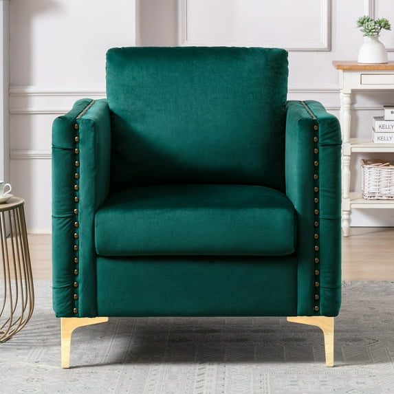 Modern Armchair Tufted Button Accent Chair Club Chair with Steel Legs for Living Room Bedroom