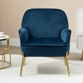 thumbnail image 1 of Modern Armchair, Upholstered Living Room Chair, Velvet Accent Chair with Golden Metal Legs, Leisure Reading Chair for Bedroom Living Room and Reception Room, Blue, 1 of 7