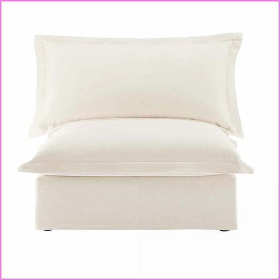 Modern Armless Chenille Sofa - Cream | Cushion Back | Washable Covers | Solid Wood Frame