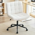 thumbnail image 1 of Modern Armless Home Office Chair Wide Desk Chair with Wheels Swivel Task Chair for Home Office, Bedroom. PU-Ivorywhite, 1 of 12