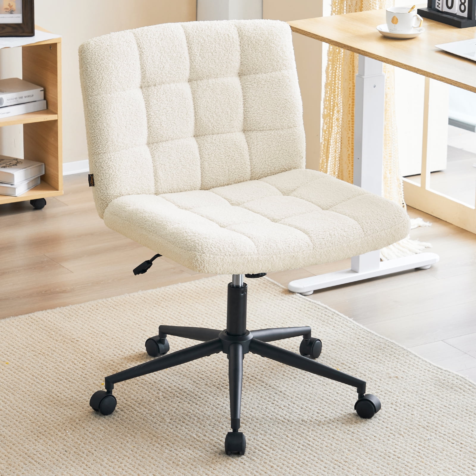 Modern Armless Home Office Chair Wide Desk Chair with Wheels Adjustable