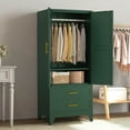 thumbnail image 1 of Modern Armoire Wardrobe Closet, 71" Armoire with 2 Doors & 2 Drawers, Metal Storage Cabinet with Drawers and Hanging Rod, Metal Closet Organizers for Home, Office,Gym(Green), 1 of 7
