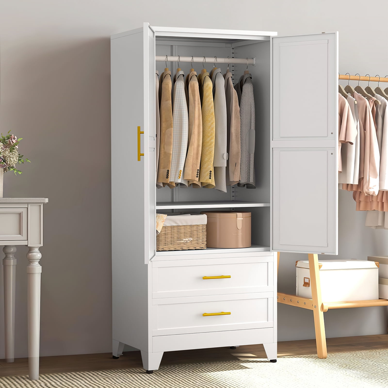 Modern Armoire Wardrobe Closet, 71" Armoire with 2 Doors & 2 Drawers — free download