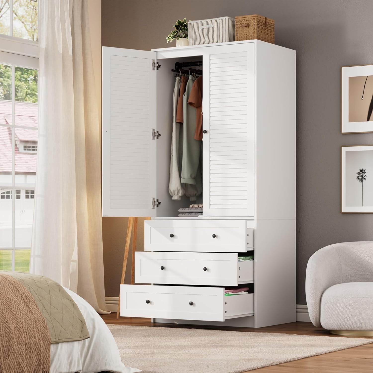 modern wardrobe dresser Modern White Wardrobe Closet with Mirror - Multi-Functional Bedroom Storage Cabinet - Bed Bath & Beyond