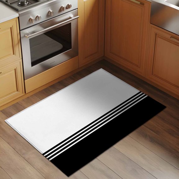 Modern Art 2x3 Rug for Entryway Front Door Kitchen Sink Area, Black White Simple Striped Farmhouse Low Pile Washable Non Slip Rectangle Area Rug