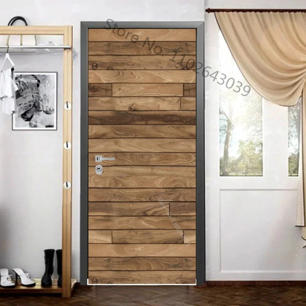 Modern Art 3D Wooden Effect Door Sticker White Pink Relief Wood Grain ...