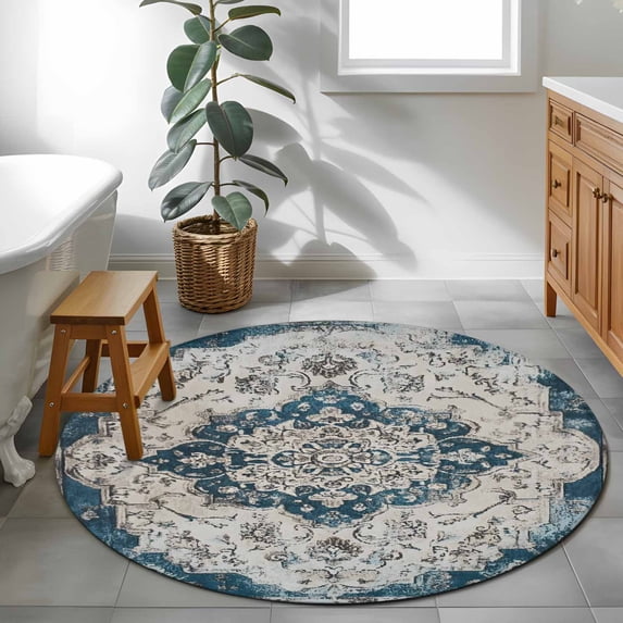 Round Offfice Rugs Modern Art 4ft Round Rug for Cozy Reading Nook Home Office Chair Area ...