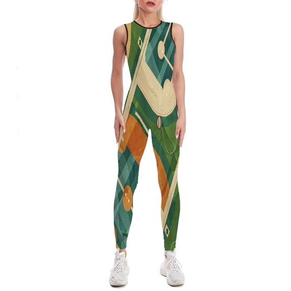 Modern Art Abstract Baseball Field Women's One Piece Yoga Jumpsuits Leggings Playsuit Gym Suit Fitness Running Athletic Clothes Gym Wear Set
