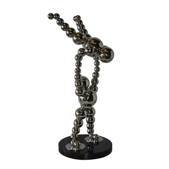 Modern Art Acrobat Couple in Action Chrome Balls Statue Size: 12" x 14" x 27"H