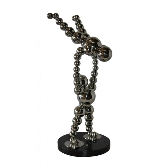 Modern Art Acrobat Couple in Action Chrome Balls Statue Size: 12" x 14" x 27"H