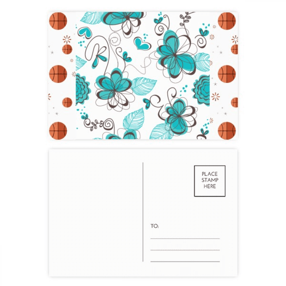 Modern Art Aquamarine Flowers s Basketball Postcard Set Thanks Card Mailing Side 20pcs
