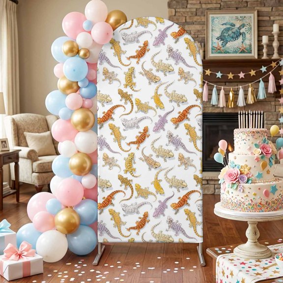 Modern Art Arch Backdrop Covers 4 FT, Bearded Dragons Exotic Lizards Desert Wildlife Stretchy Fitted Arched Stand Covers Party Arch Stand Cover Photo Booth for Wedding Birthday Decor