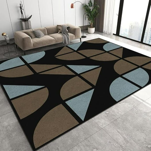 Modern Art Area Rug Boho Brown Black Geometric Soft Non Slip Washable Non Shedding Living Room Rugs With Rubber Backing For Basement Playroom Foyer 5 x 7ft