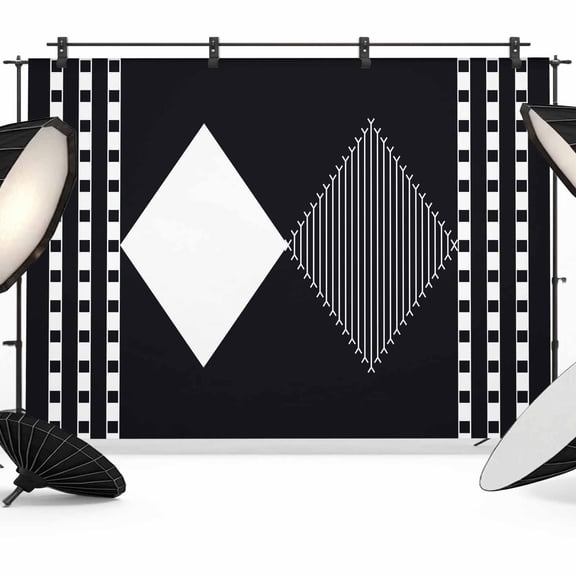 Modern Art Backdrop for Photography, Black and White Striped Diamonds Checkered Border Photo Backdrop Portrait Background Party Banner Photo Backgrounds for Studio Booth Props, 12x8ft