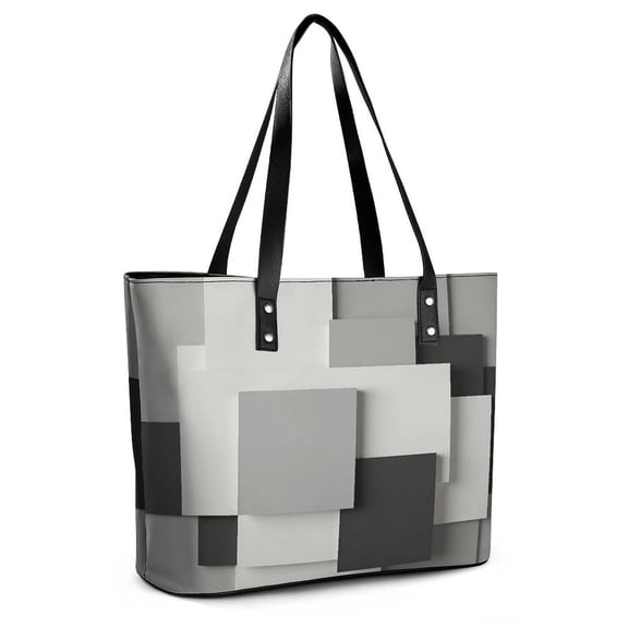 Modern Art Beige Gray Black Geometric Woman Leather Handbags Large Tote Bag Fashion Portable Handbags With Zipper