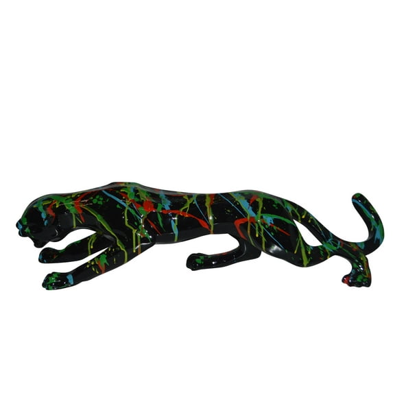 Nifao Modern Art Black Jaguar mixed colors Resin Statue – Modern Home Decor Sculpture, 27"L x 7"W x 7"H