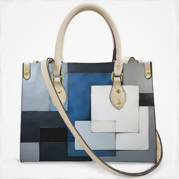 Modern Art Blue Grey Geometric Cross Body Bags For Women Small Leather Female Handbags Fashion Top-Handle Totes