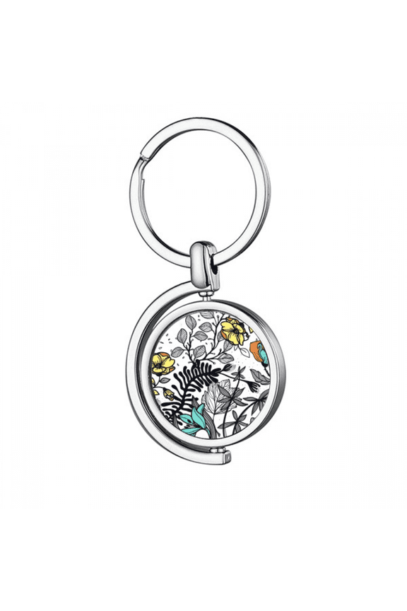 Modern Art Camellia Flowers s Drawing Rotating Keychain Metal Keyring Holder