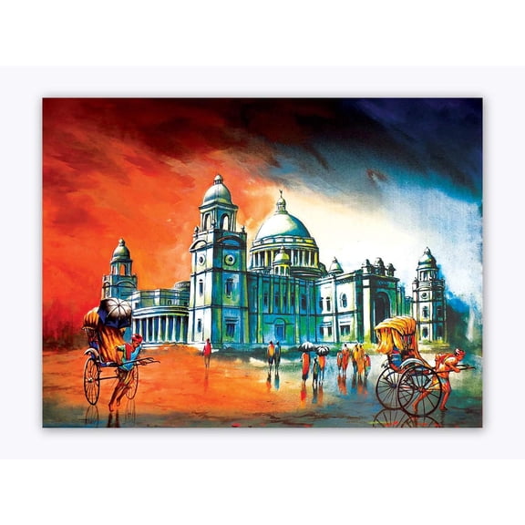 Modern Art Canvas Painting | Victoria Memorial | Abstract Art Unframed Painting for Home décor|Size - 10X13 Inches