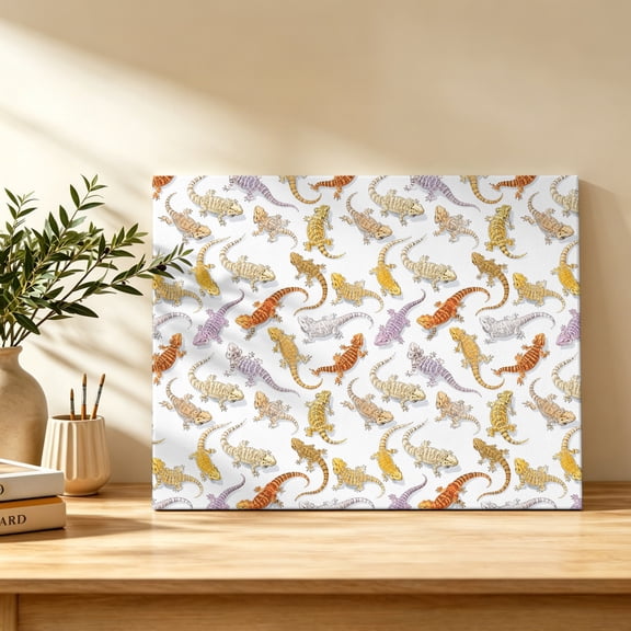 Modern Art Canvas Wall Art, Bearded Dragons Exotic Lizards Desert Wildlife Wall Art Prints Artwork Framed Canvas Ready to Hang Art Pictures for Bathroom, Dressing Table, Entryway 12" x 8"