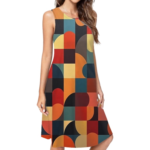 Modern Art Colorful Geometry Dress Elegant Party Dresses Evening Dresses Women Dress Sleeveless Dress Ladies Dresses