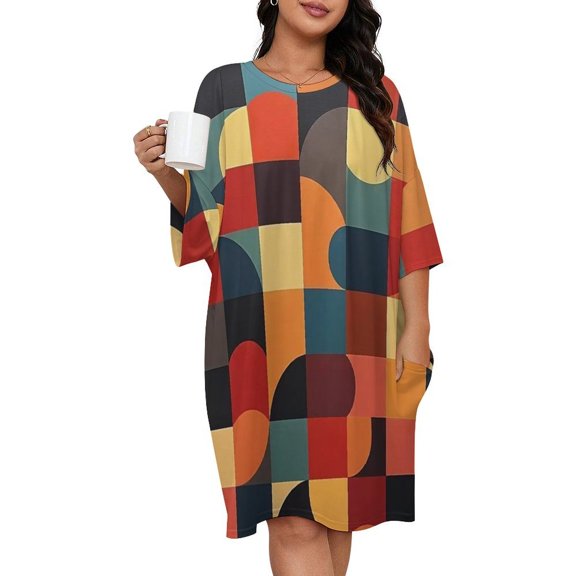 Modern Art Colorful Geometry Sleepshirts For Sleeping Travels Loose Sleepdress Pajama Dress Soft Nightdress Sleepwear