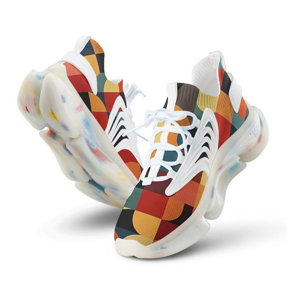 Modern Art Colorful Geometry Walking Shoes for Men Woman Lightweight Tennis Fashion Elastic Sports Shoes Cushion Basketball Shoes