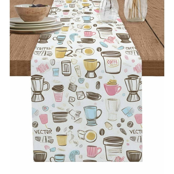 Modern Art Cup Table Runner 72 Inches, Pink Vintage Art Bed Runner Dresser Scarves Tabletop for Indoor Outdoor Parties/Ceremony/Banquet, 18" x 72"