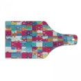 thumbnail image 1 of Modern Art Cutting Board, Abstract Motif with Dots with Squares and Chevron Lines Urban Art Design Print, Tempered Glass Cutting and Serving Board, Wine Bottle Shape, Multicolor, by Ambesonne, 1 of 1