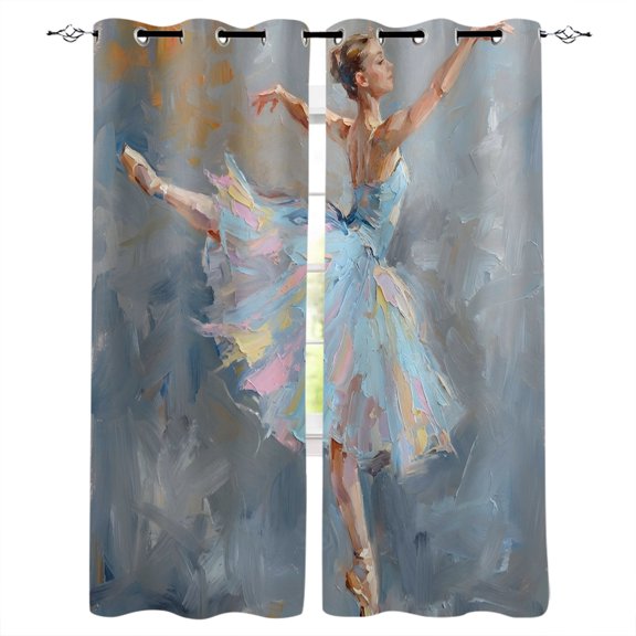 Modern Art Dancing Blackout Curtains for Bedroom Living Room Darkening Curtains 63 Inches Long Pink Blue Art Elegant Classic Window Curtain 2 Panels Set Window Treatment Grommet Drapes 42"x63"