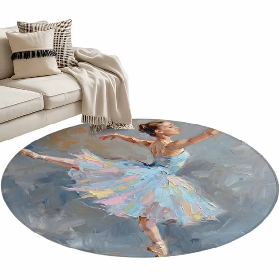 Modern Art Dancing Round Rug 3ft Washable Circle Entryway Rugs Non Slip Pink Blue Art Elegant Classic Area Rug Indoor Floor Carpet for Bedroom Kitchen Living Room Home Office Dining Room Nursery